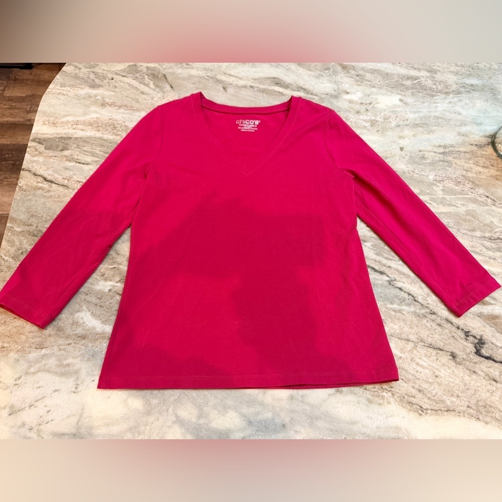 Chico’s Pink V-Neck Long Sleeve Knit Top Size 0 Cotton Stretch small